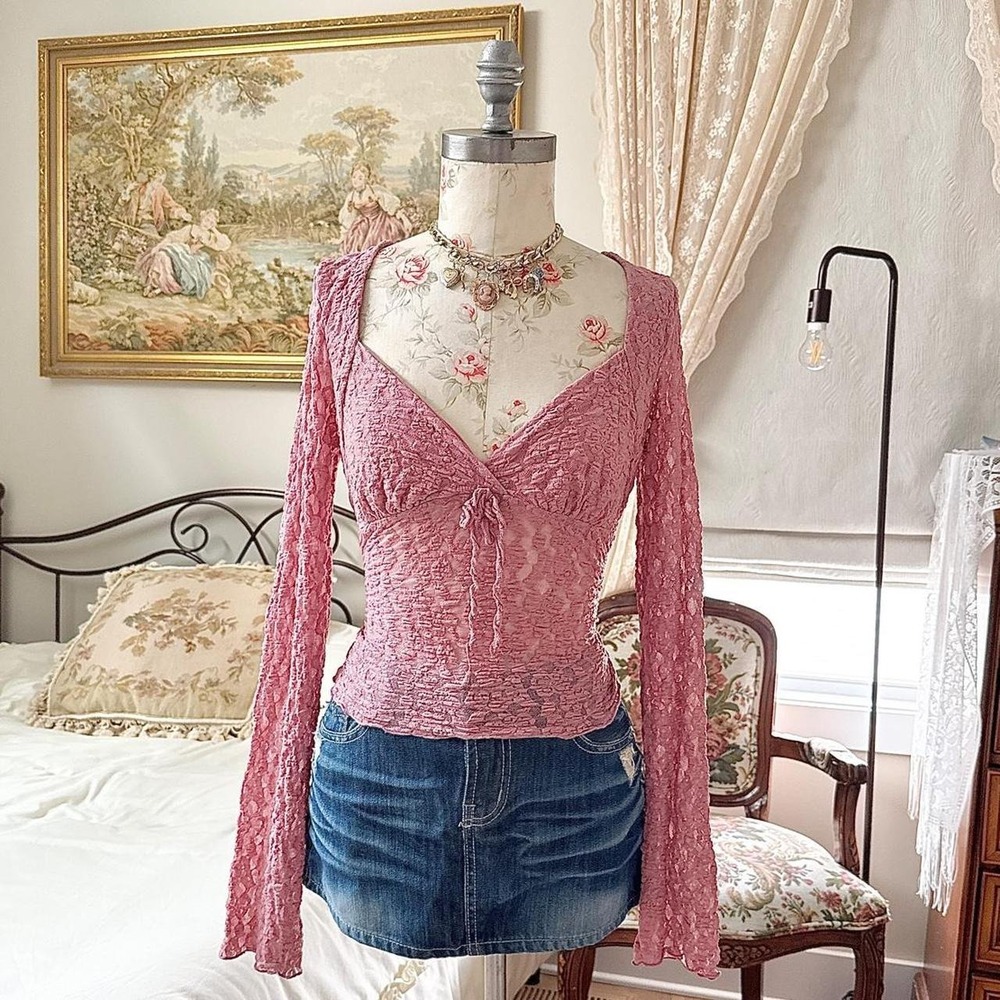 pink lace fairy top  Kimchi Blue large dusty pink lace long sleeve top